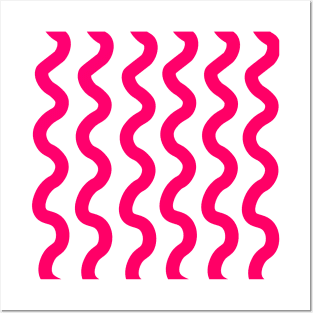 Pink vertical wavy curly lines pattern Posters and Art